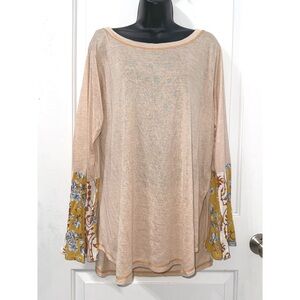 Kori Boutique patchwork bell-sleeve long sleeve top, size Large